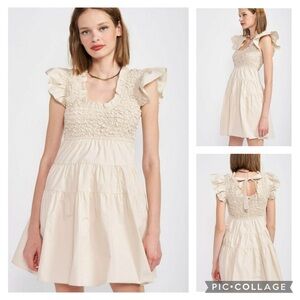NEW EN SAISON Matisse Tiered Flutter Sleeve Minidress medium